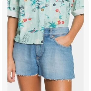 Roxy Denim Shorts Blue Kissing the Sea Cutoff Shorts
